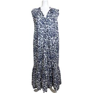 Lola Australia Sleeveless Maxi Dress Cotton Blue White Print Pocket Women Size L